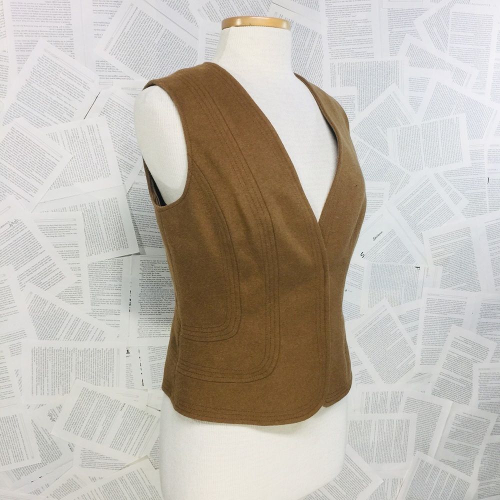 Vintage Suede Vest Tan Wool Blend Snap 4